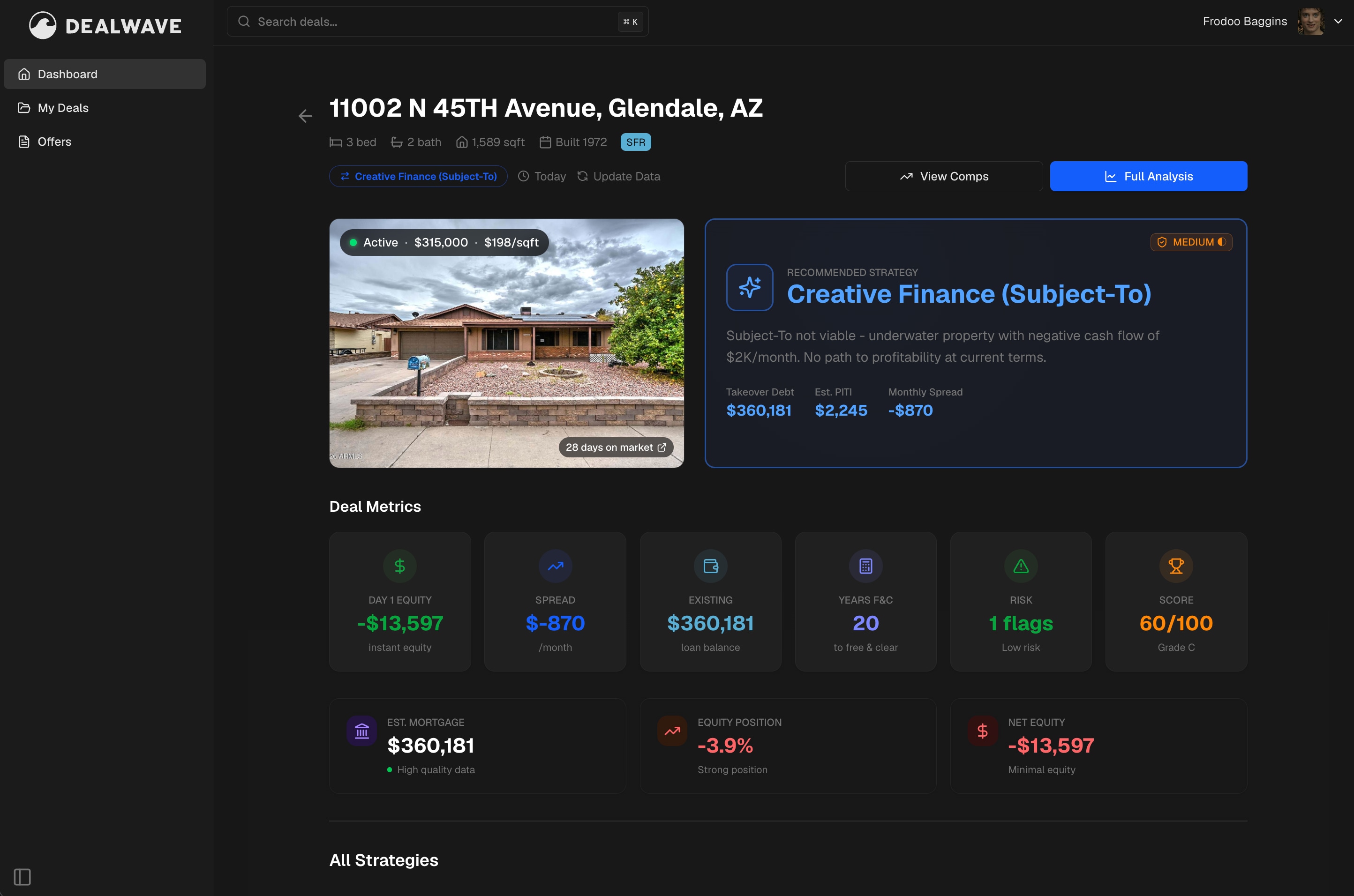 DealWave strategy recommendation and deal analysis results